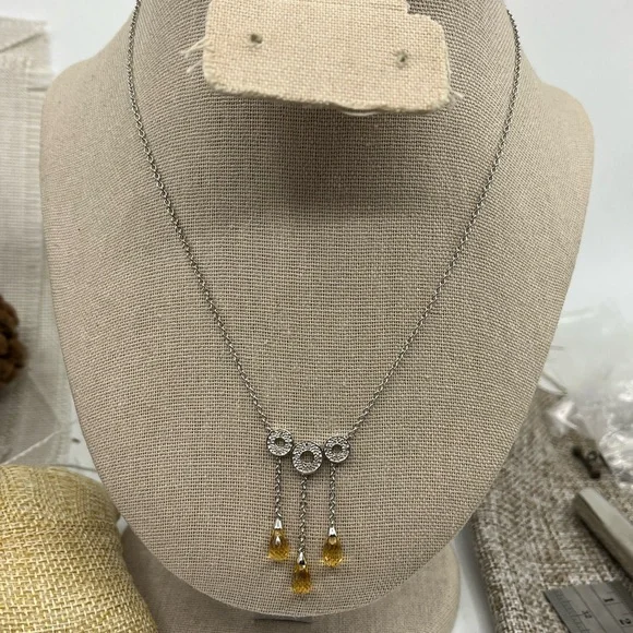 Vintage 10KT White Gold Necklace with Citrine Briolette Drops & Diamond Accents - Picture 8 of 15